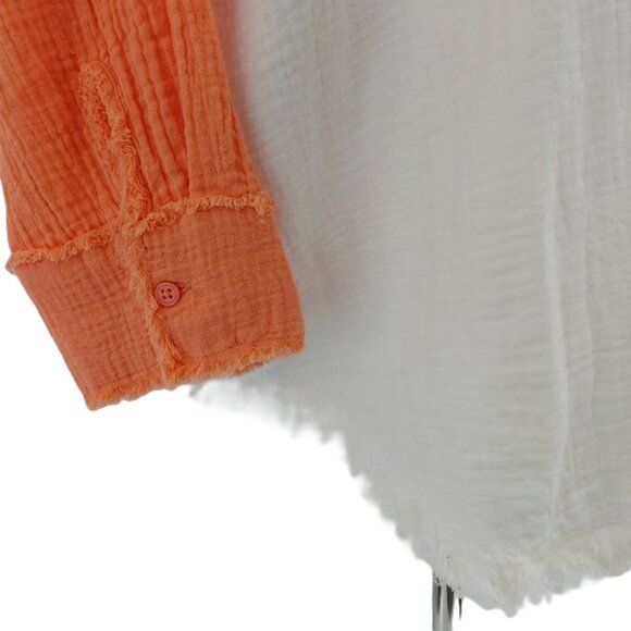 Uncharted Threads 100% Cotton Button-Up Shirt Size LARGE Orange White Frayed - Picture 5 of 9